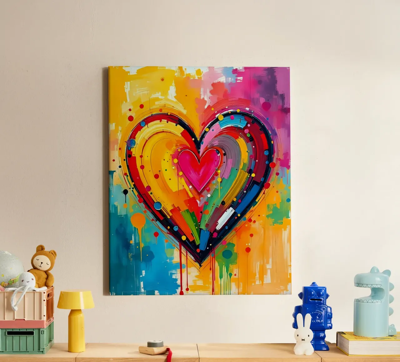 Cuore_colorato_2 tela con Cornice a cassetta da Pink- und LoveArt by LK