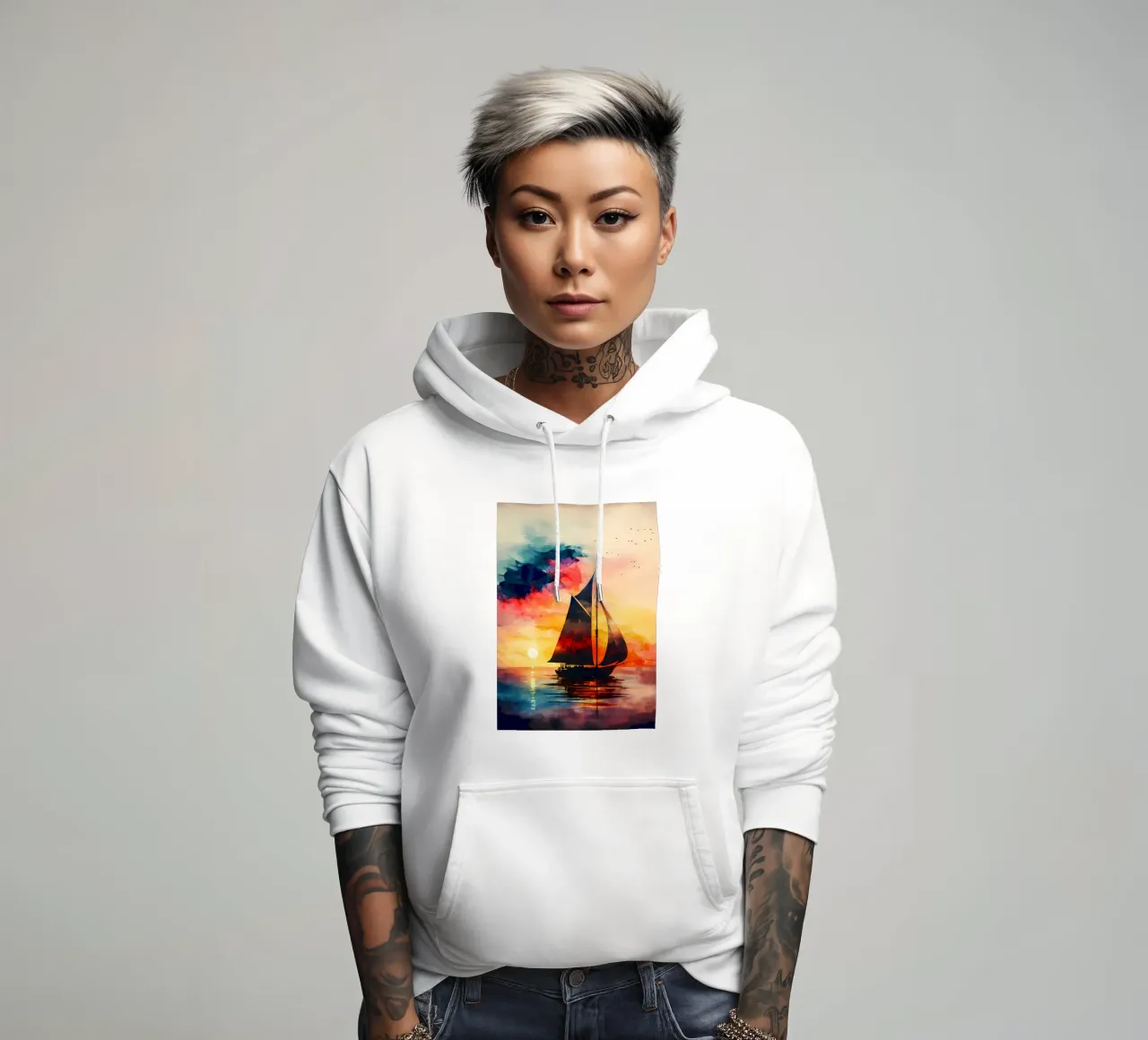 Sailboat Colorful Sunset hoodie by Bartosz Powalka