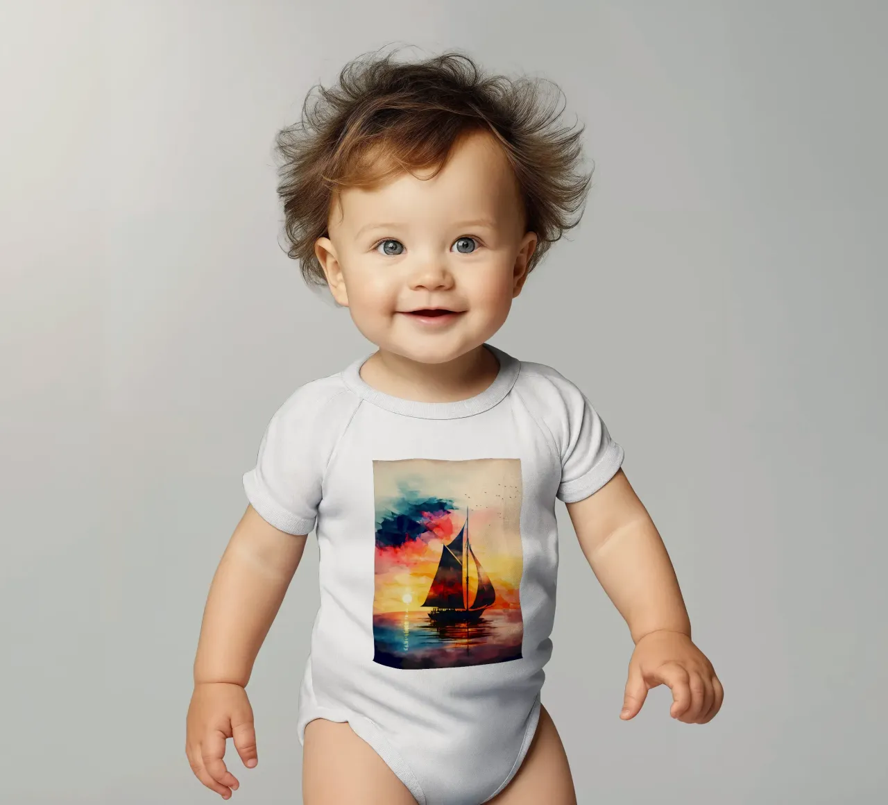 Sailboat Colorful Sunset short-sleeve baby romper by Bartosz Powalka
