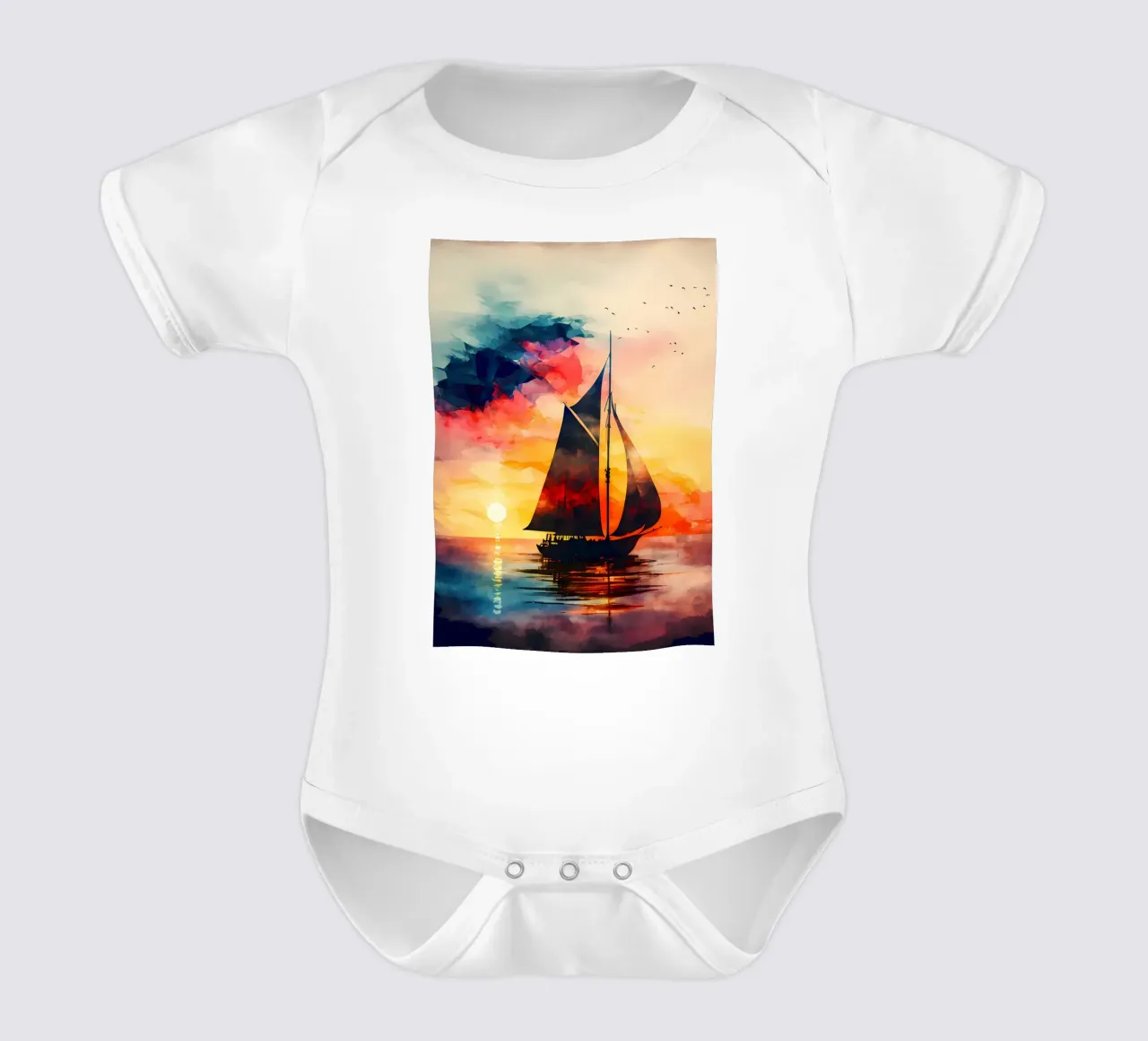Sailboat Colorful Sunset short-sleeve baby romper by Bartosz Powalka