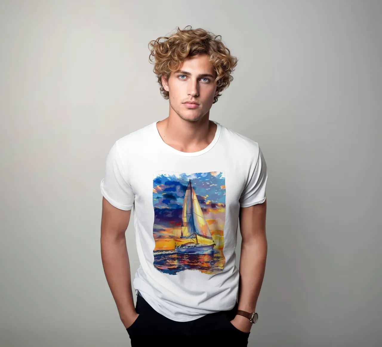 Tramonto in barca a vela t-shirt da Bartosz Powalka