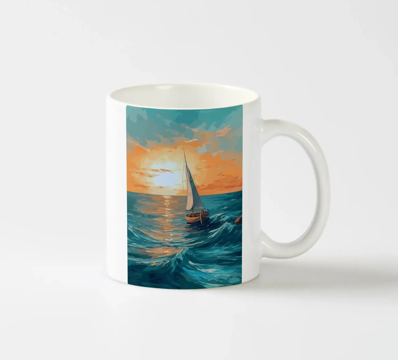 Zeilboot Zonsondergang Schilderen keramische mok van Bartosz Powalka