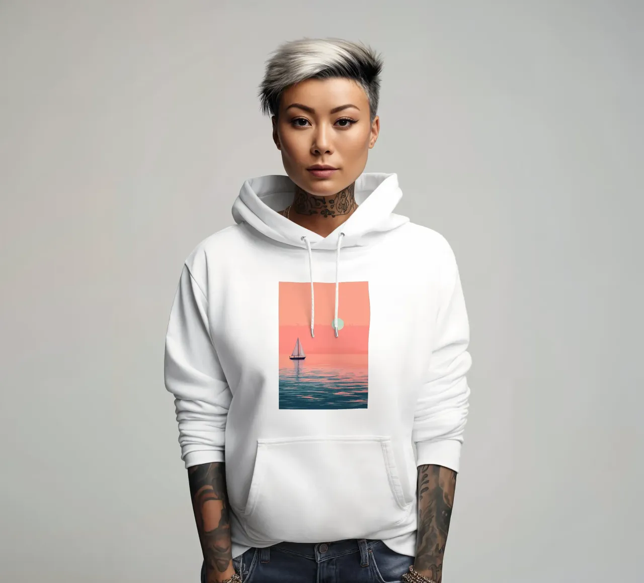 Zeilboot Zonsondergang Minimalistisch hoodie van Bartosz Powalka