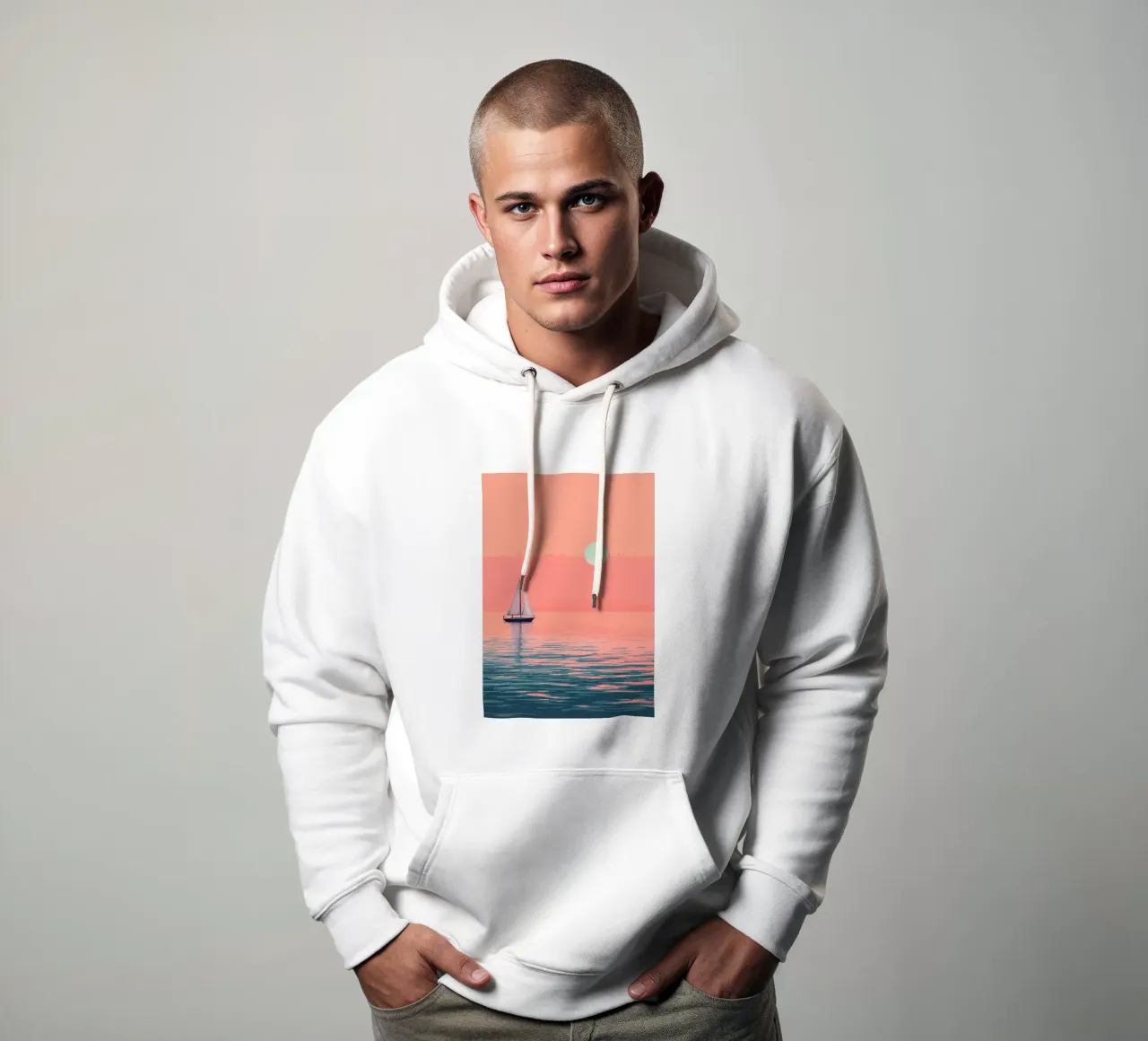 Zeilboot Zonsondergang Minimalistisch hoodie van Bartosz Powalka