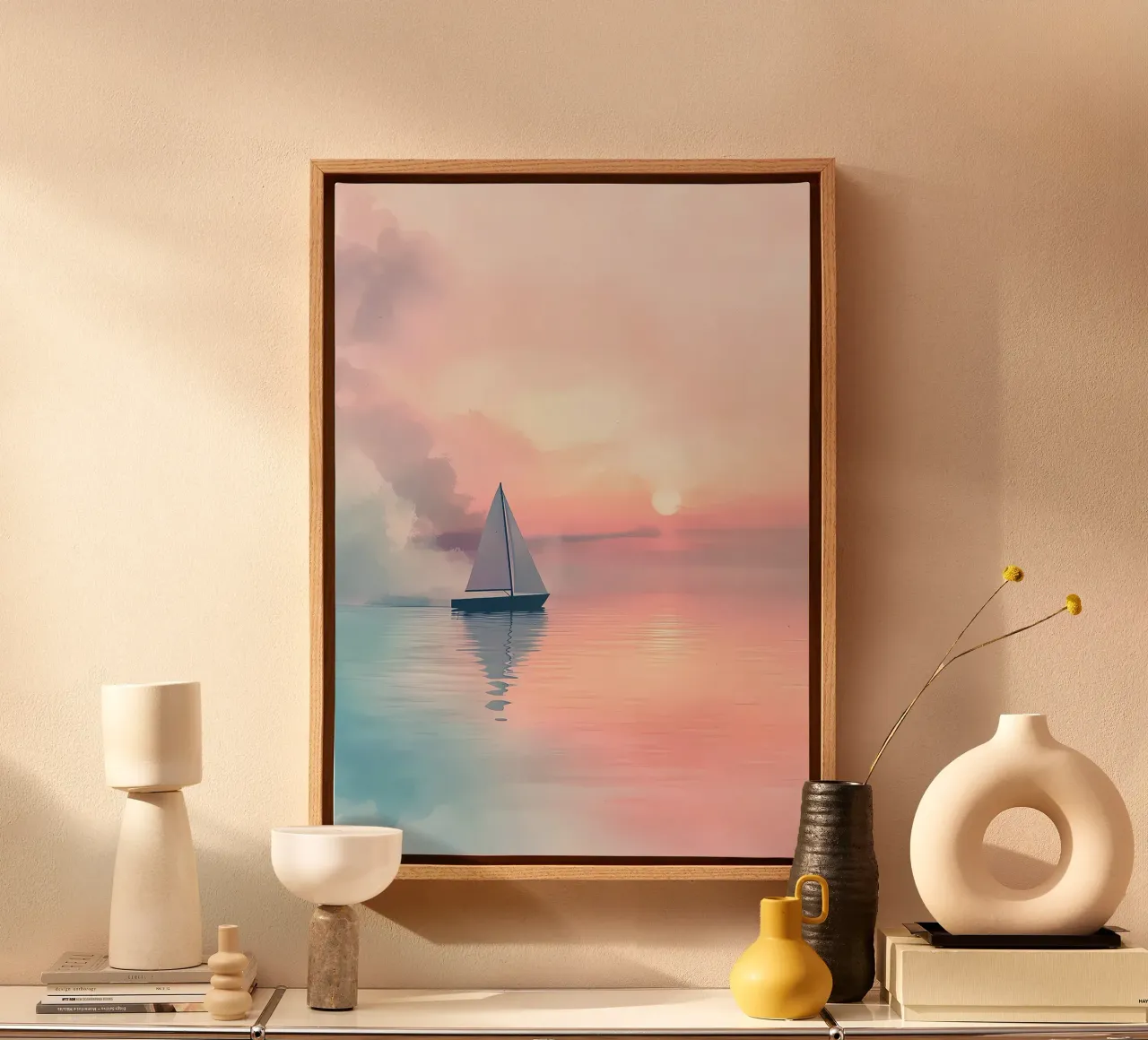 Zeilboot zonsondergang canvas van Bartosz Powalka