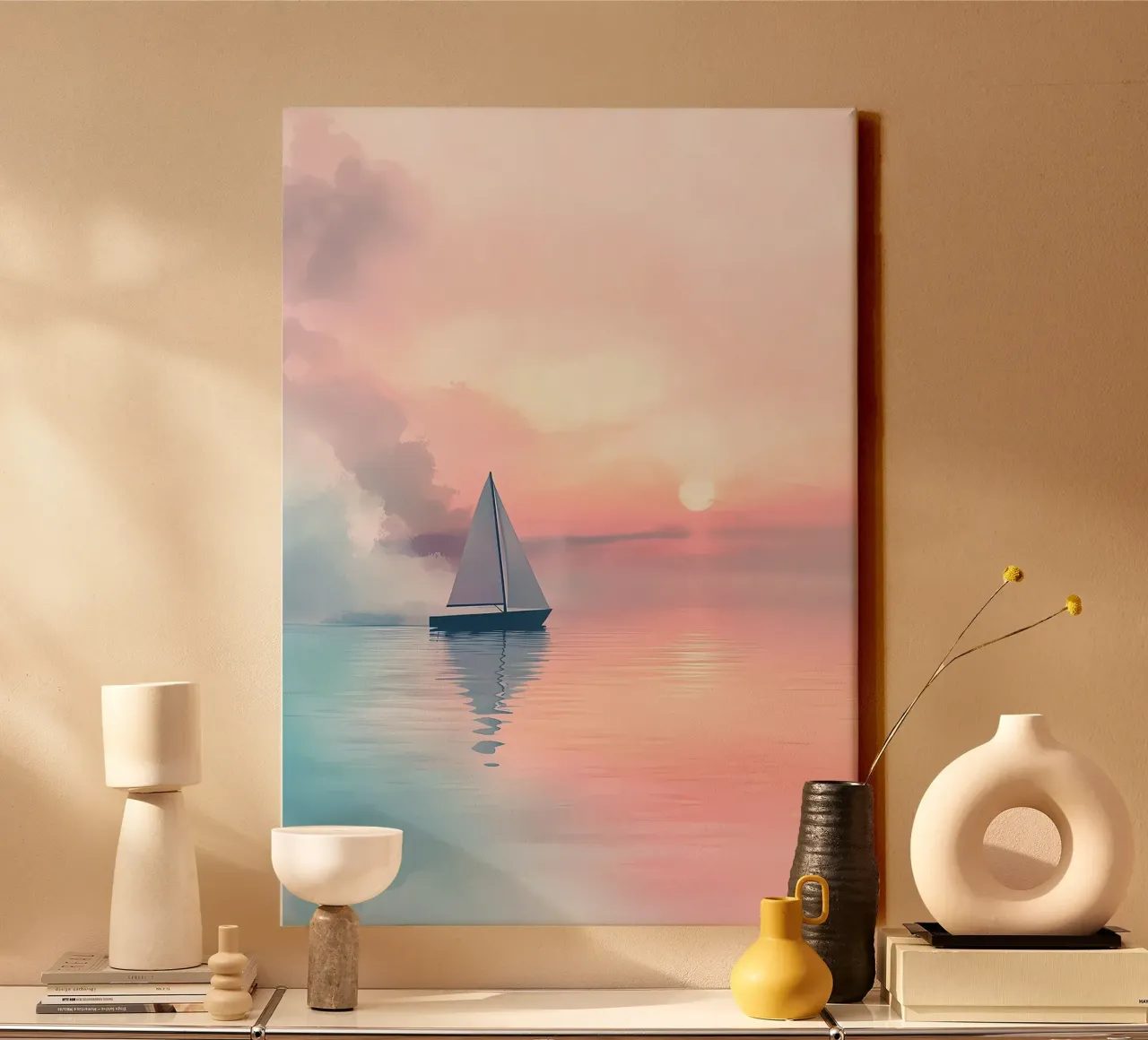 Zeilboot zonsondergang canvas van Bartosz Powalka