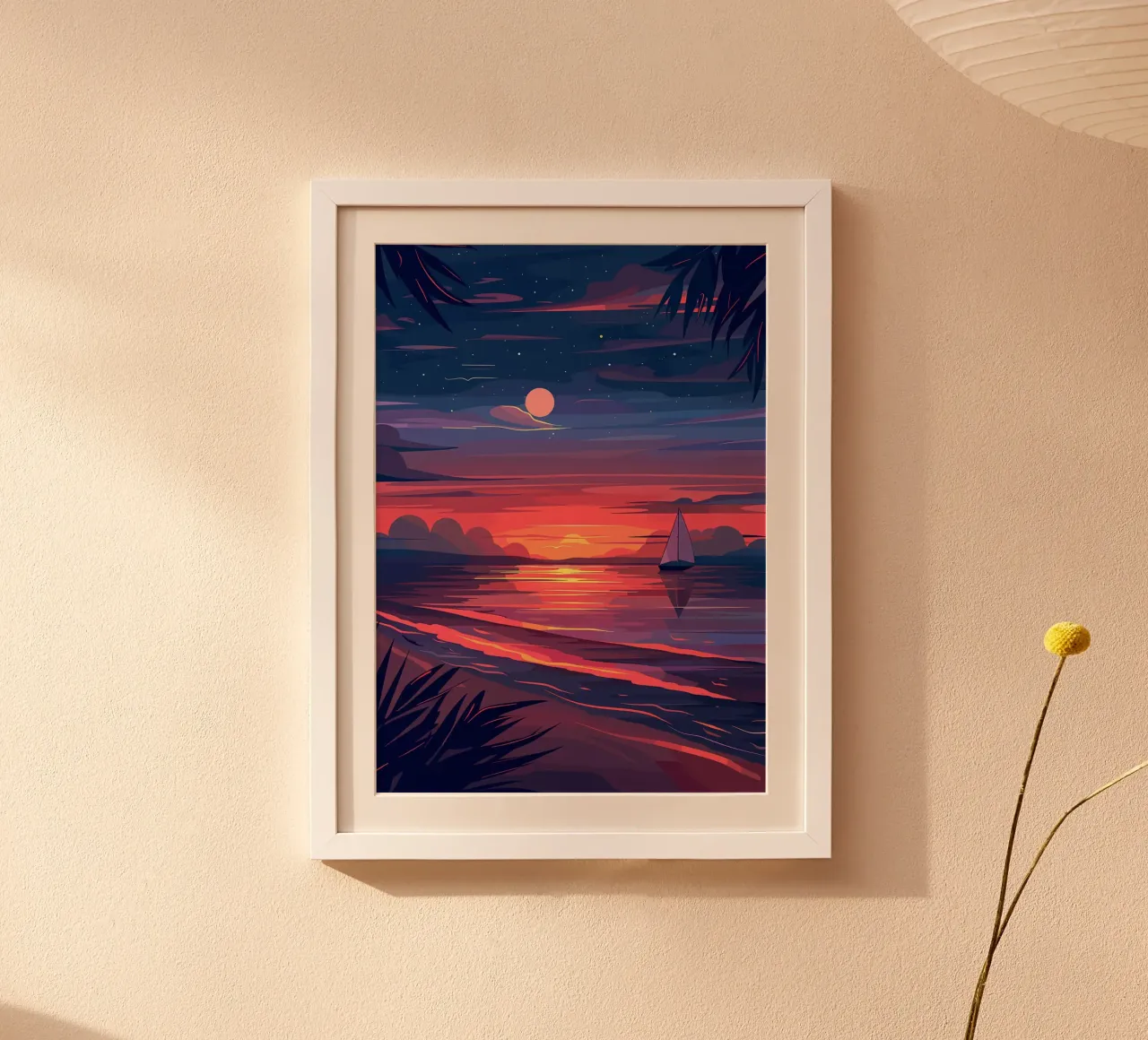 Barca a vela al tramonto poster con telaio in plastica da Bartosz Powalka