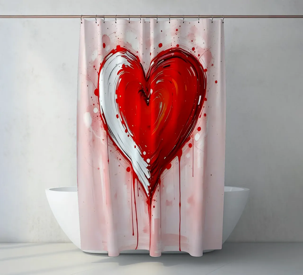 cuore_rosso_bianco_5 tenda da doccia da Pink- und LoveArt by LK