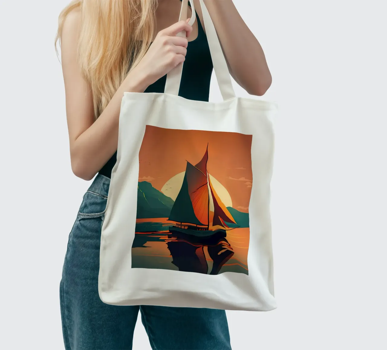 voilier dans un coucher de soleil tote bag de Bartosz Powalka