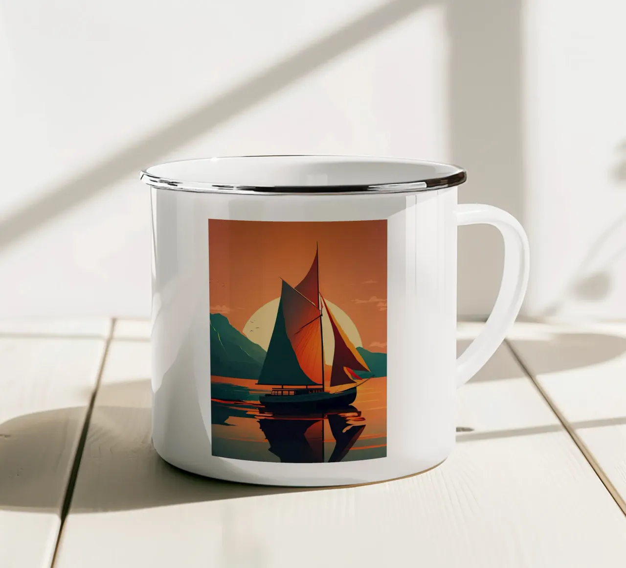 barca a vela in un tramonto tazza in smalto da Bartosz Powalka