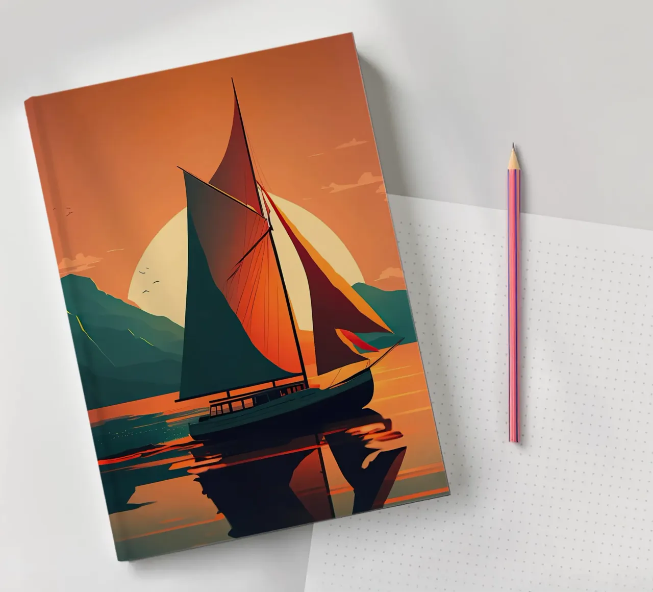 sailboat in a sunset notebook by Bartosz Powalka