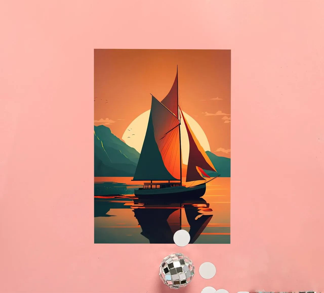 velero en una puesta de sol pegatina de Bartosz Powalka