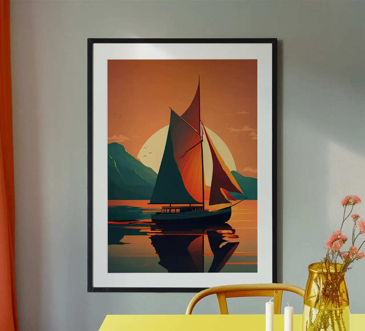barca a vela in un tramonto carta hahnemühle da Bartosz Powalka
