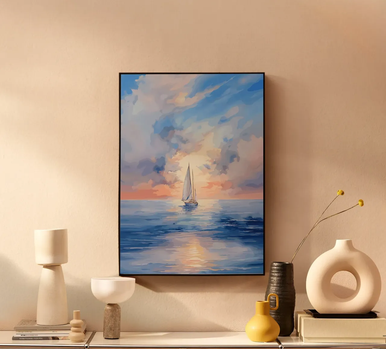 Sailboat Sunset Painting acrylic glass by Bartosz Powalka