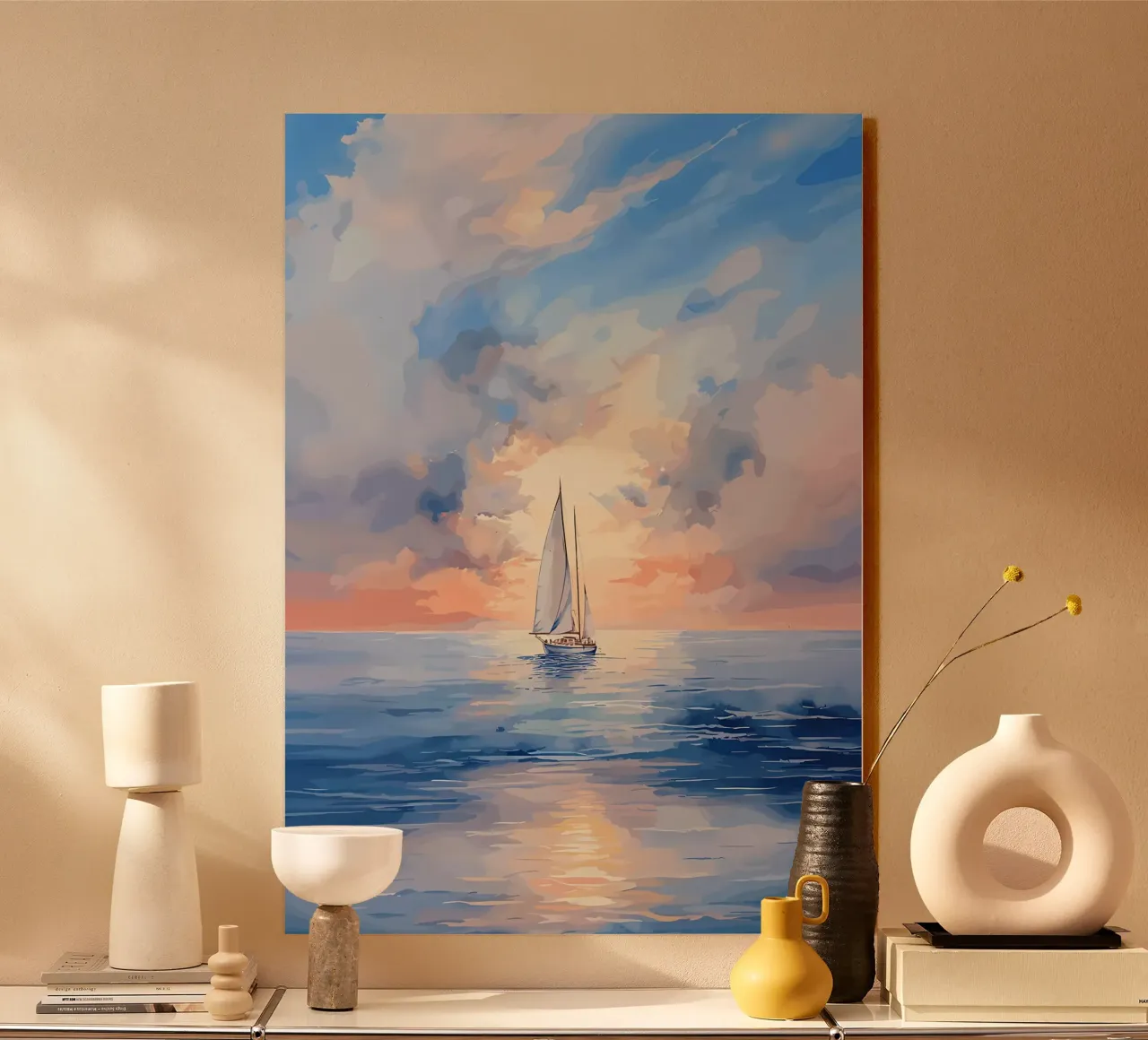 Sailboat Sunset Painting acrylic glass by Bartosz Powalka