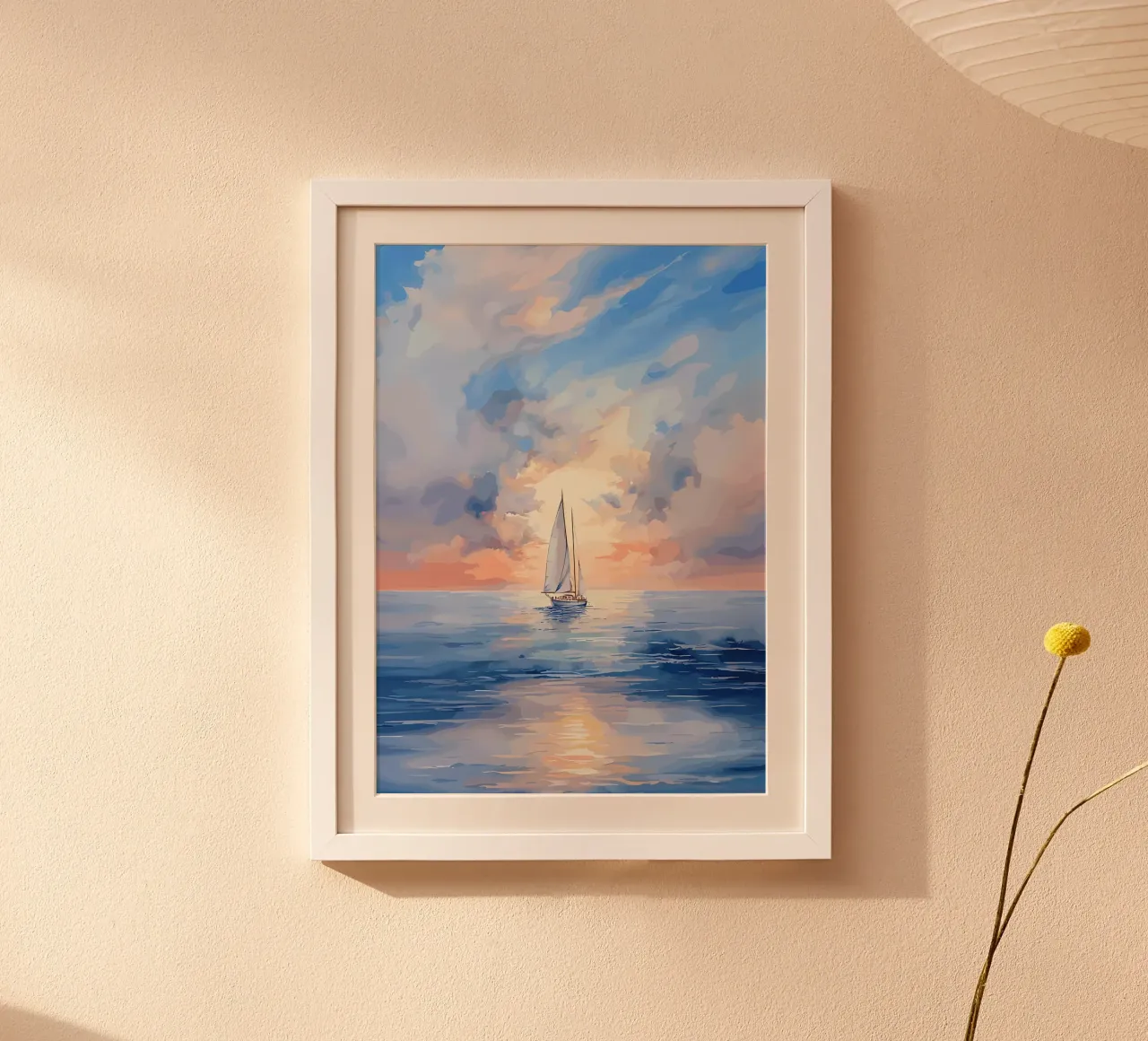 Barca a vela al tramonto pittura poster con telaio in alluminio da Bartosz Powalka