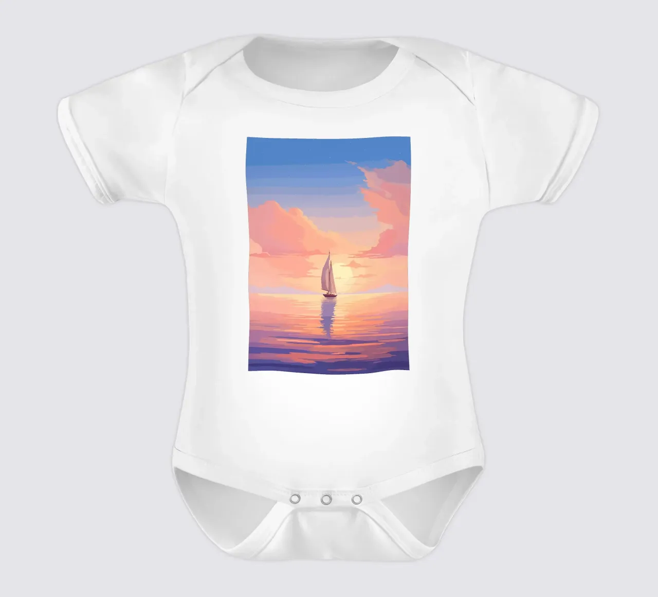 Rustige zee boot Pixel Art babyrompertje korte mouwen van Bartosz Powalka