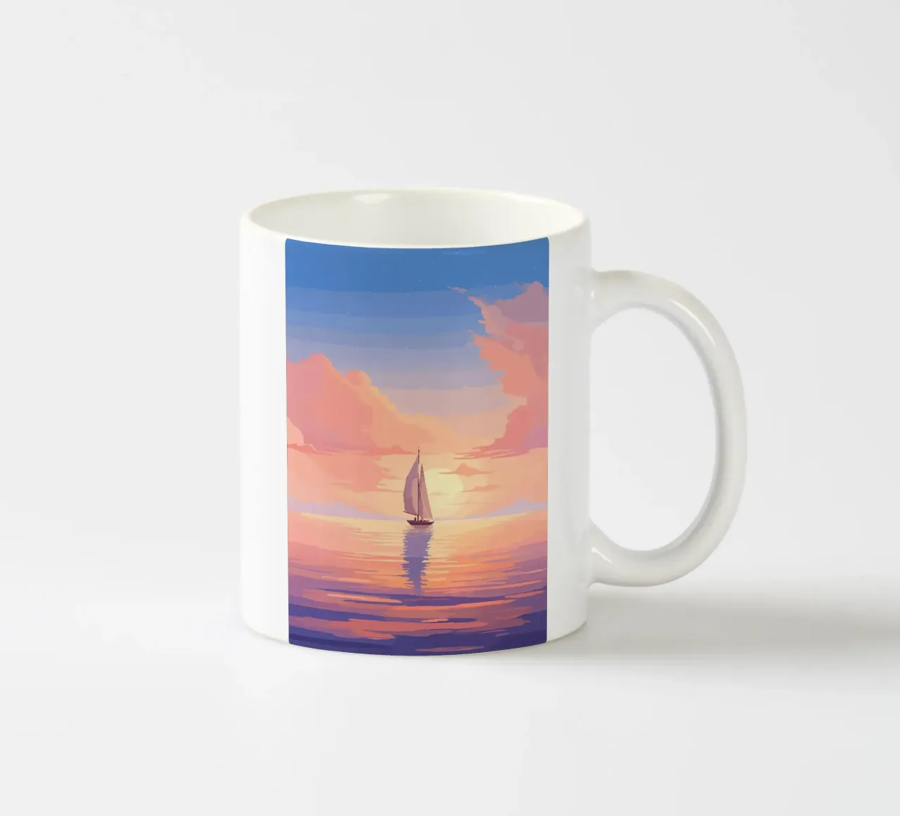 Rustige zee boot Pixel Art keramische mok van Bartosz Powalka