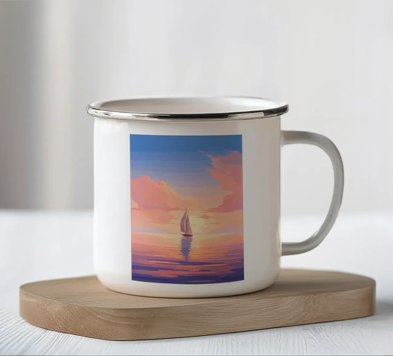 Pixel art della barca del mare calmo tazza in smalto da Bartosz Powalka