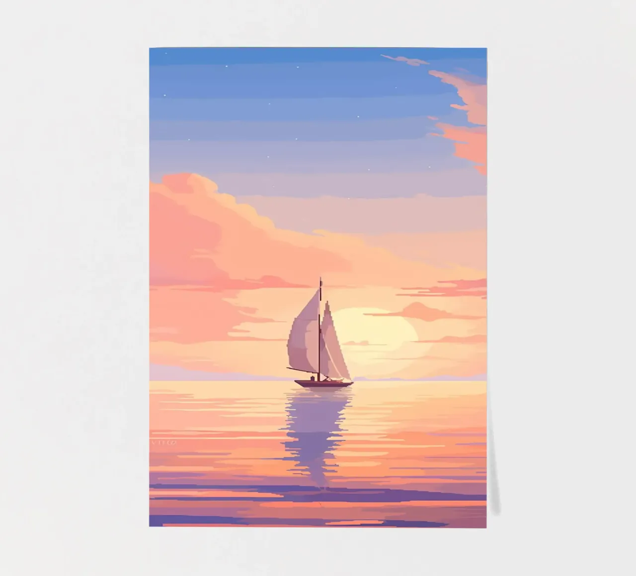 Ruhiges Meer Boot Pixel Kunst Stickerbogen von Bartosz Powalka