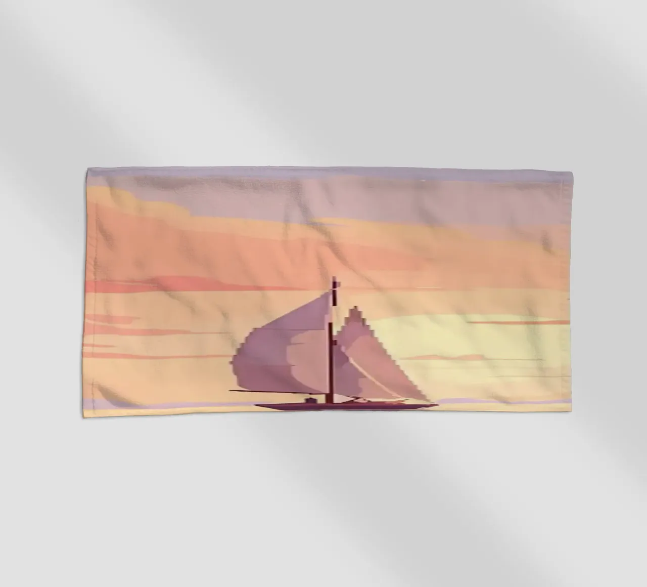 Rustige zee boot Pixel Art strandhanddoek van Bartosz Powalka