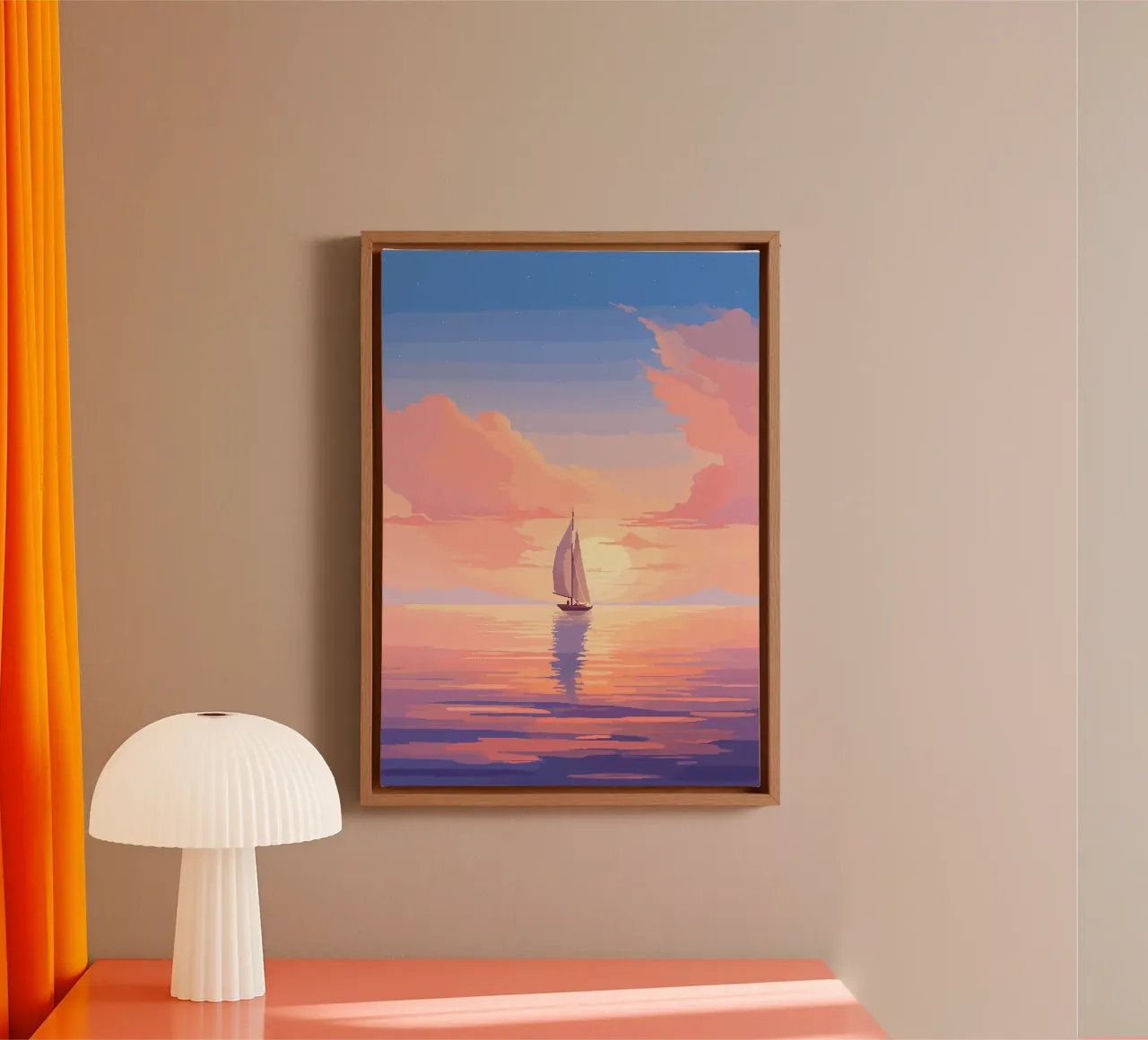 Ruhiges Meer Boot Pixel Kunst Leinwand mit Schattenfugenrahmen von Bartosz Powalka