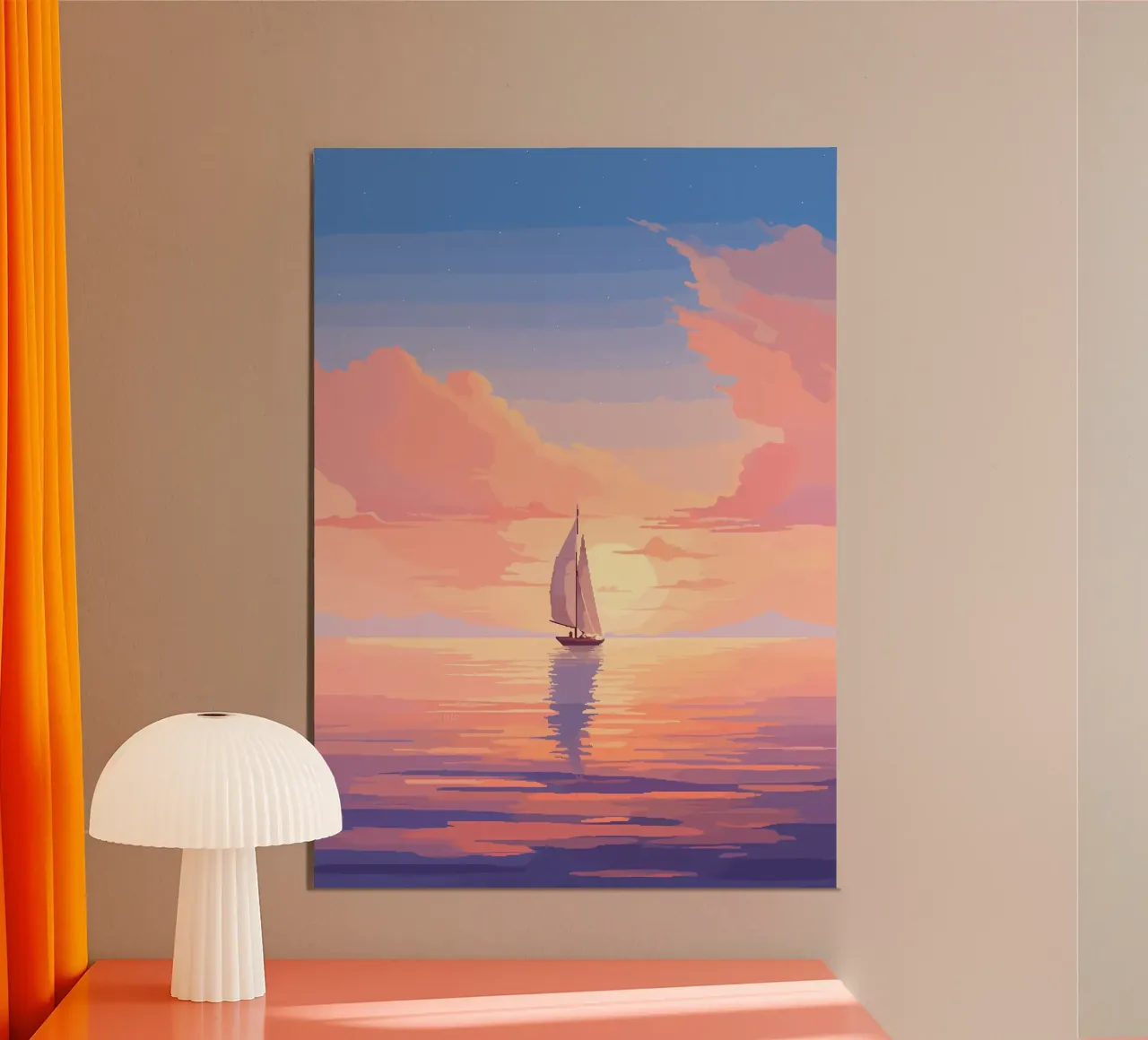 Pixel art della barca del mare calmo poster con telaio in plastica da Bartosz Powalka