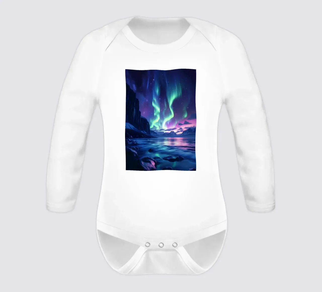 Aurora Borealis Landscape long-sleeve baby romper by Matthew Katz