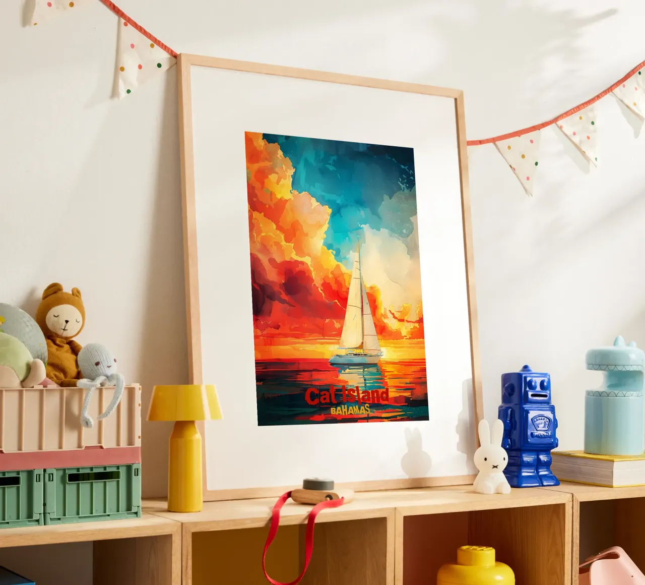 Isola del Gatto Artr poster con telaio in legno da Bartosz Powalka