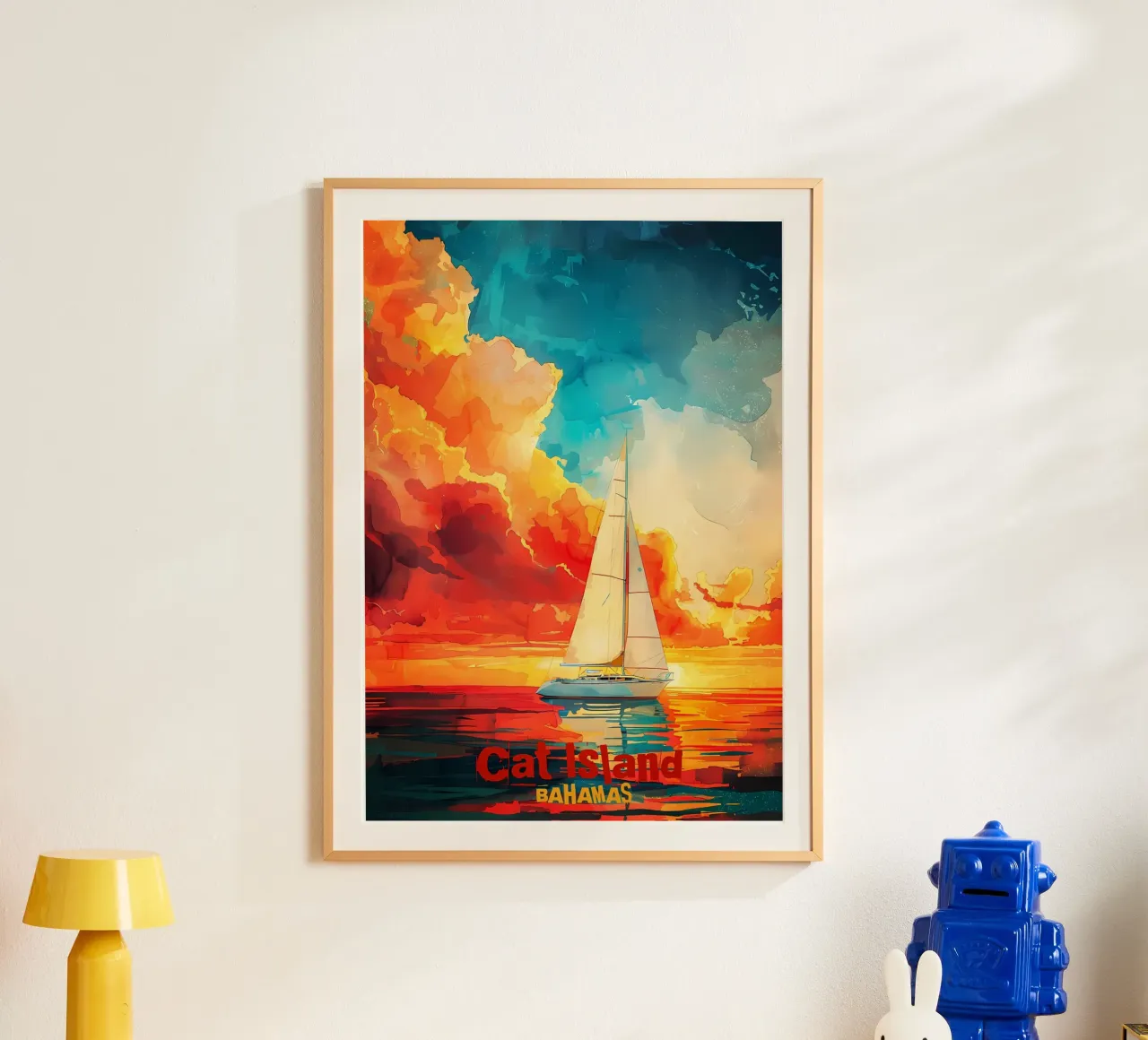 Isola del Gatto Artr poster con telaio in legno da Bartosz Powalka