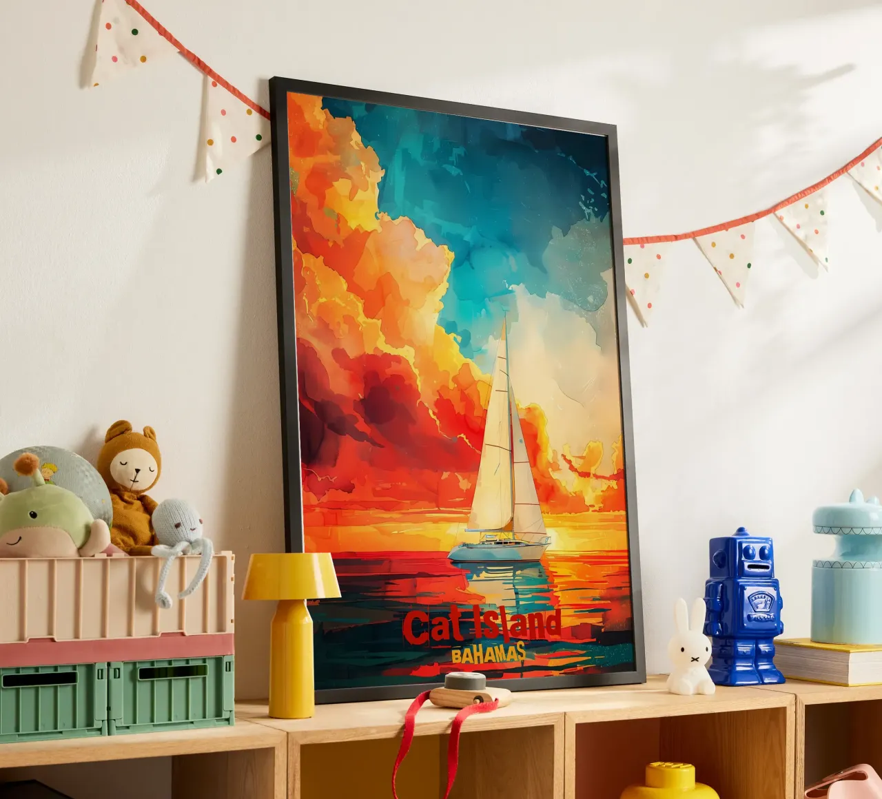 Isola del Gatto Artr poster con telaio in legno da Bartosz Powalka