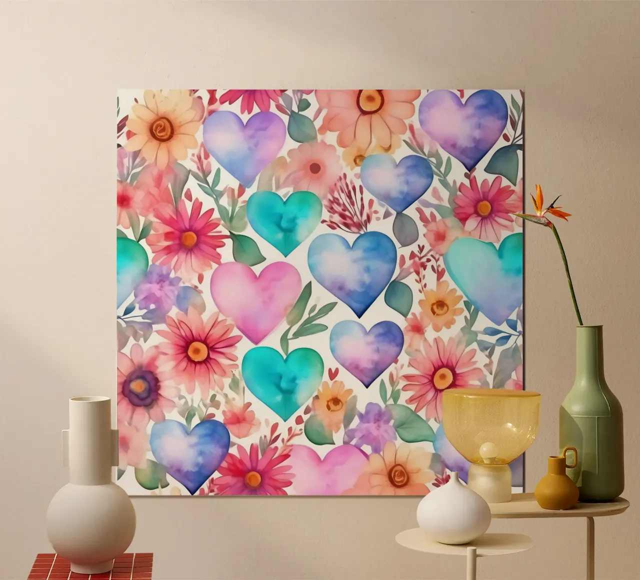 cuori_pastello_2 poster con telaio in legno da Pink- und LoveArt by LK