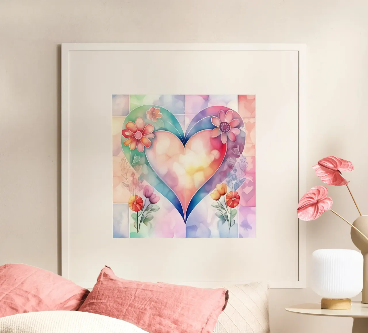 cuori_pastello_3 poster con telaio in plastica da Pink- und LoveArt by LK