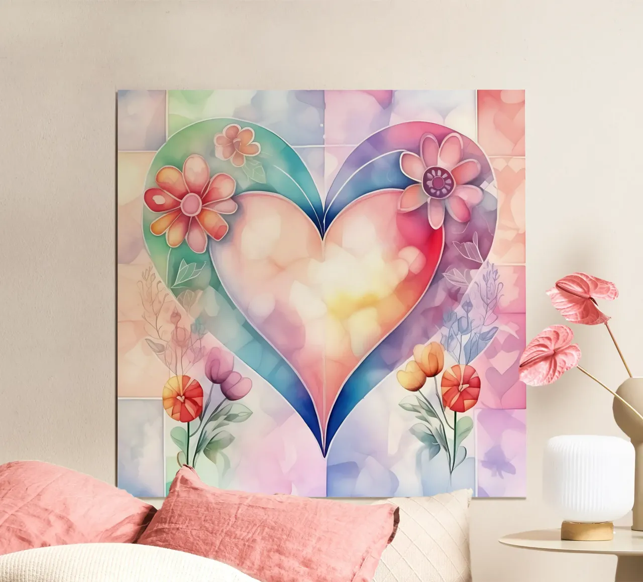 cuori_pastello_3 poster con telaio in plastica da Pink- und LoveArt by LK
