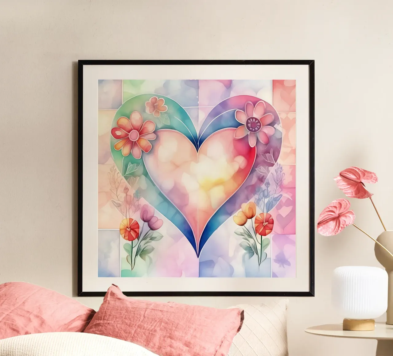 cuori_pastello_3 poster con telaio in plastica da Pink- und LoveArt by LK