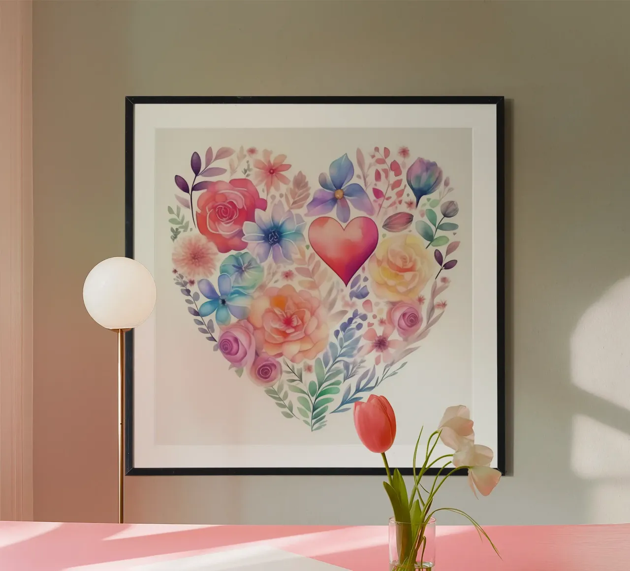 cuori_pastello_4 poster con telaio in alluminio da Pink- und LoveArt by LK