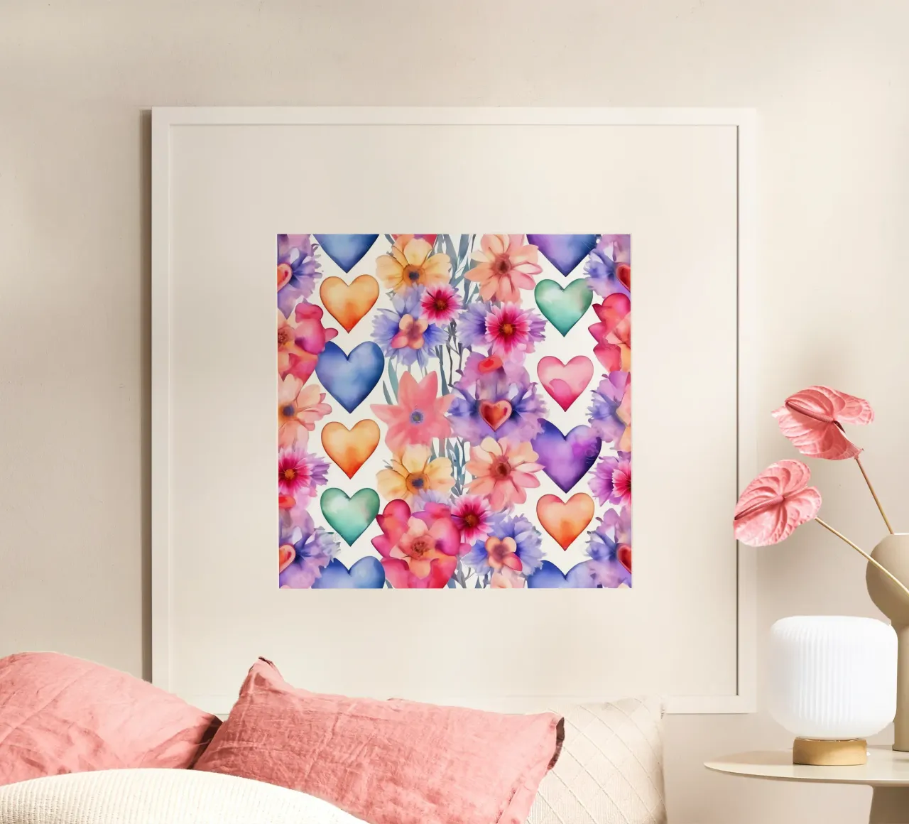 cuori_pastello_5 poster con telaio in legno da Pink- und LoveArt by LK