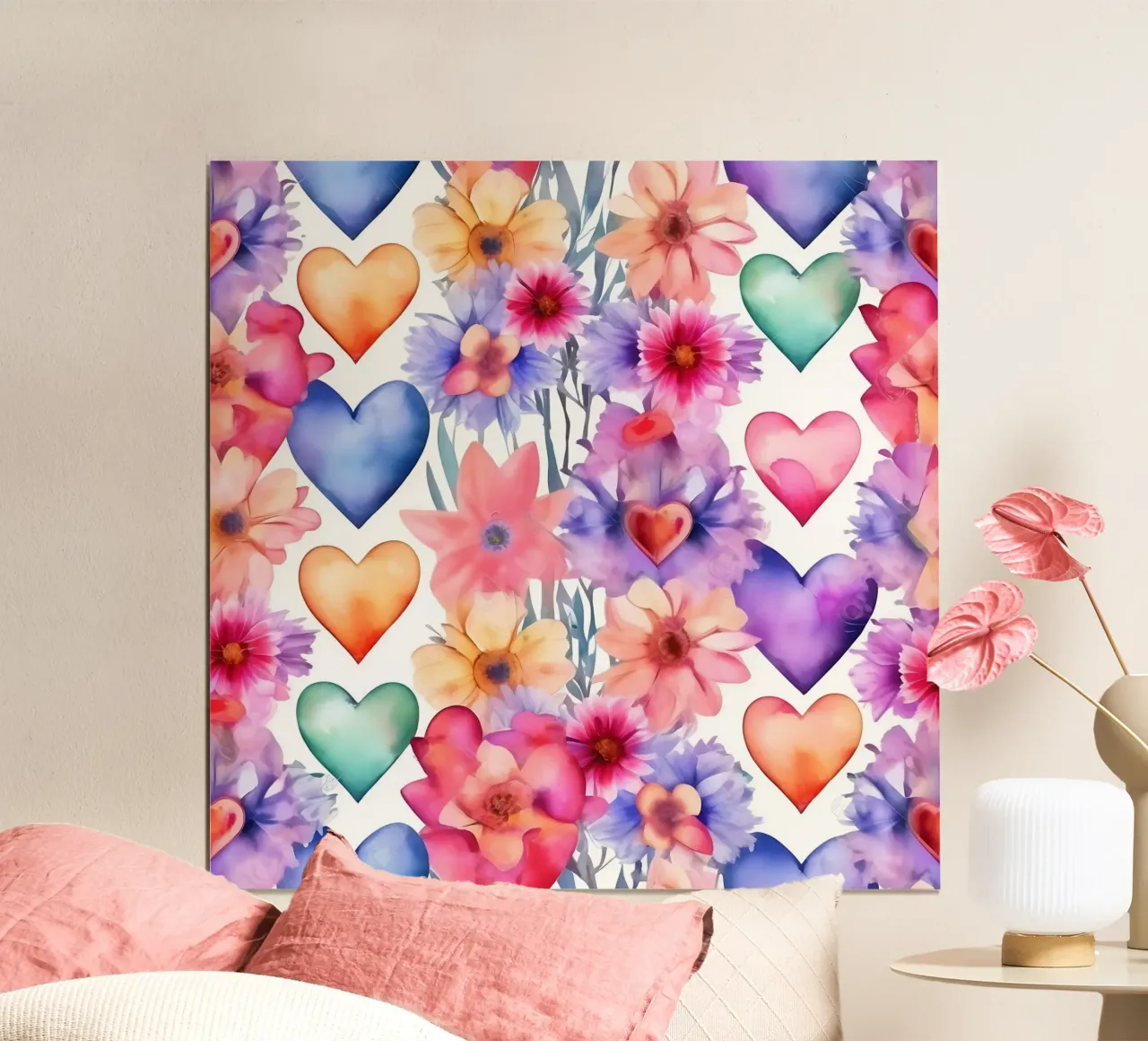 cuori_pastello_5 poster con telaio in legno da Pink- und LoveArt by LK