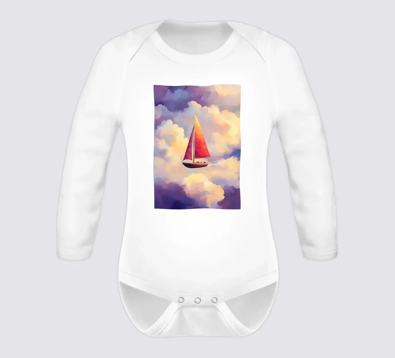 Sailboat in the Clouds long-sleeve baby romper by Bartosz Powalka