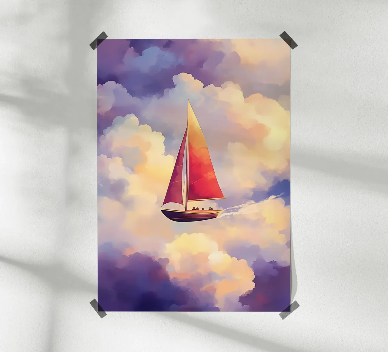 Barca a vela tra le nuvole poster con telaio in alluminio da Bartosz Powalka