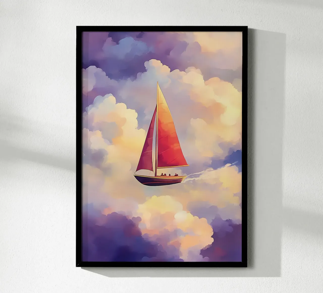 Barca a vela tra le nuvole poster con telaio in alluminio da Bartosz Powalka