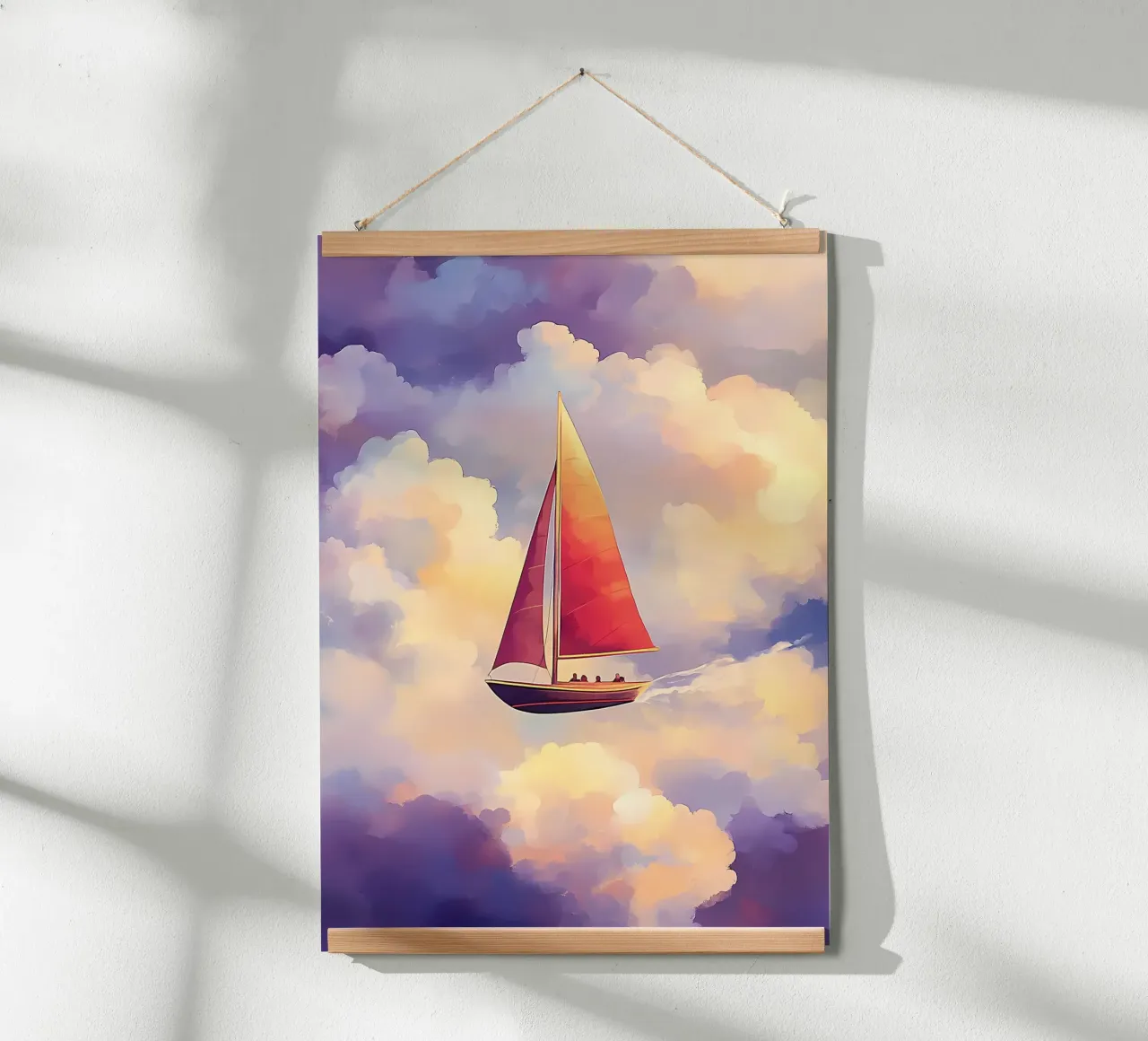 Barca a vela tra le nuvole poster con telaio in alluminio da Bartosz Powalka