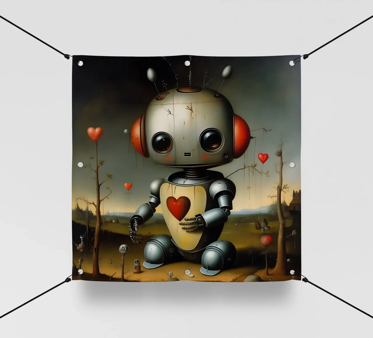 Robot con un cuore_1 telo in pvc da Pink- und LoveArt by LK