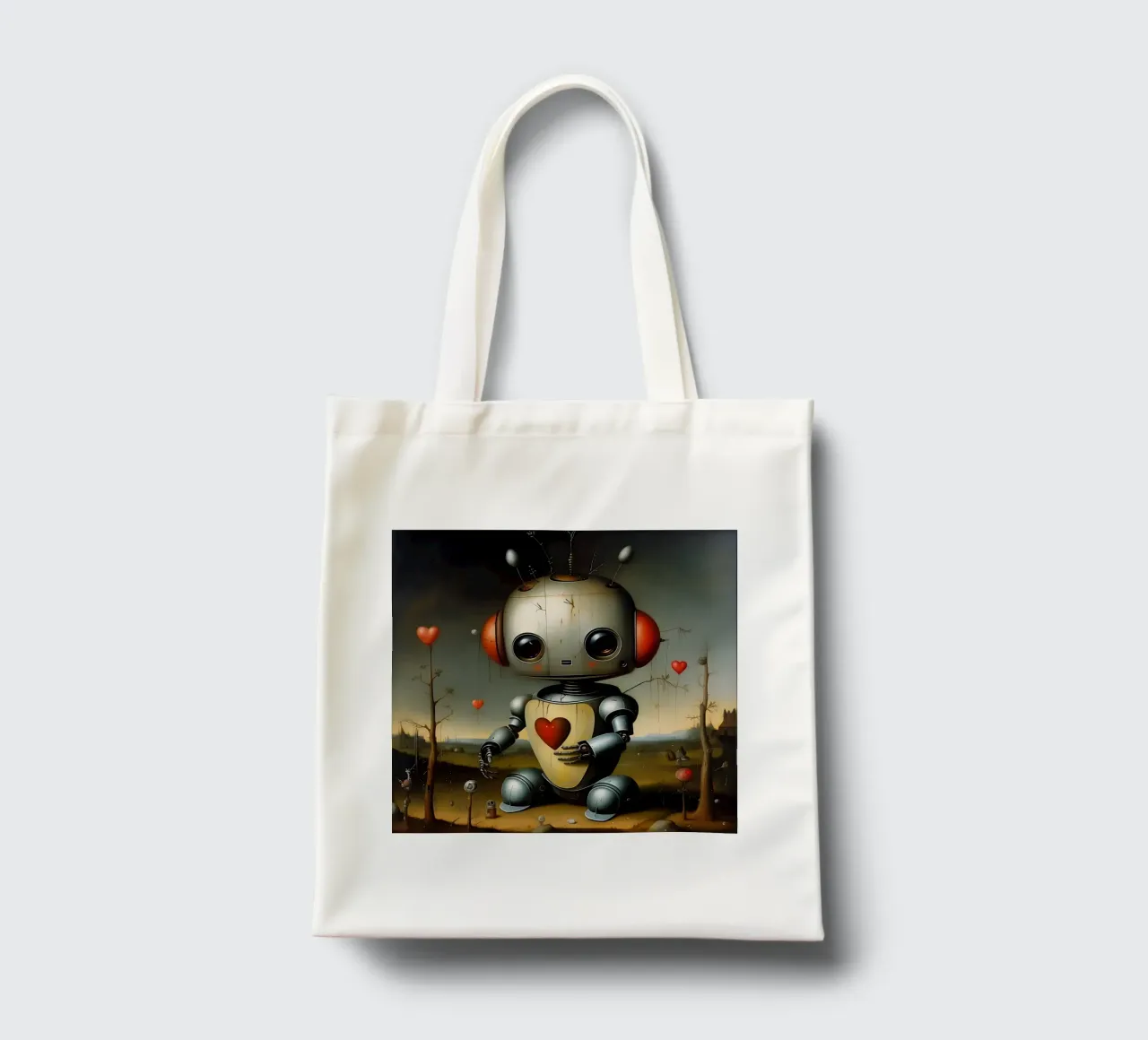Robot con un cuore_1 borsa in juta da Pink- und LoveArt by LK