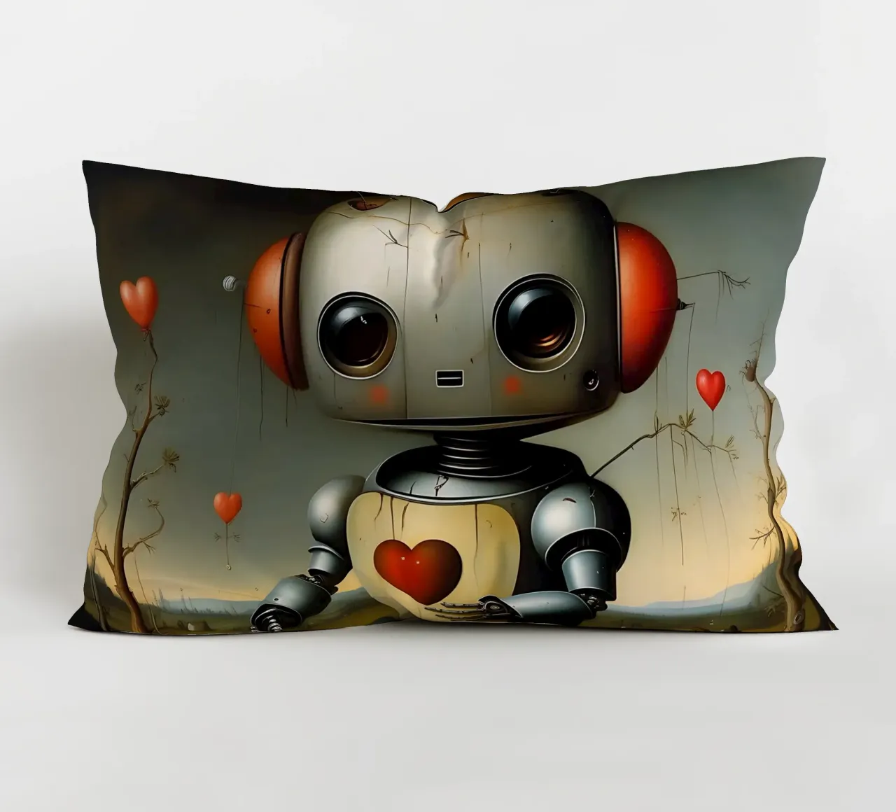 Robot con un cuore_1 cuscino da Pink- und LoveArt by LK