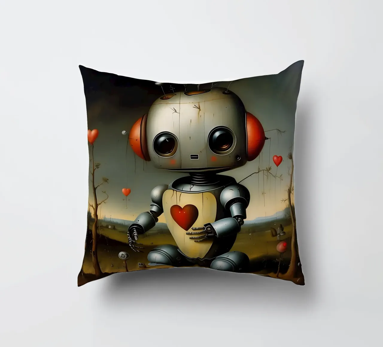 Roboter mit Herz_1 Kissen von Pink- und LoveArt by LK