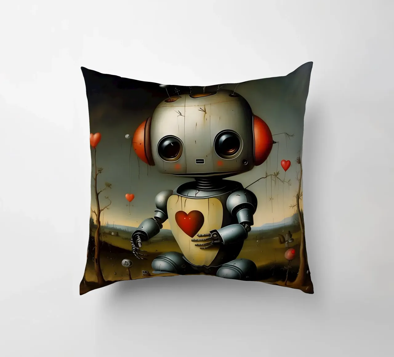 Robot con un cuore_1 cuscino da Pink- und LoveArt by LK