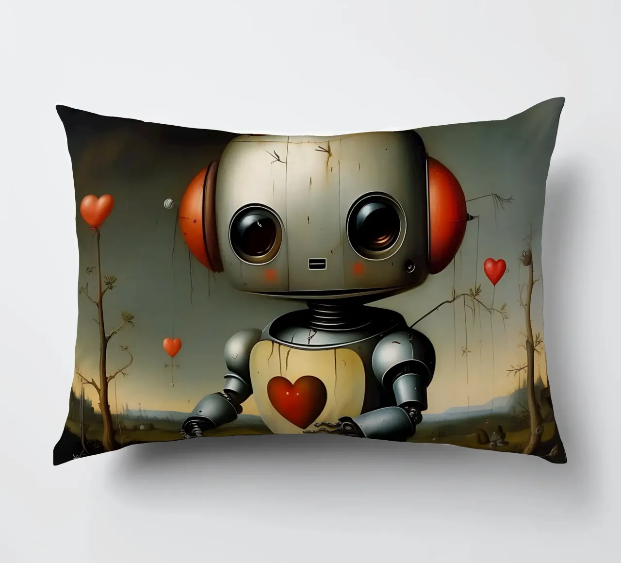Robot con un cuore_1 cuscino da Pink- und LoveArt by LK