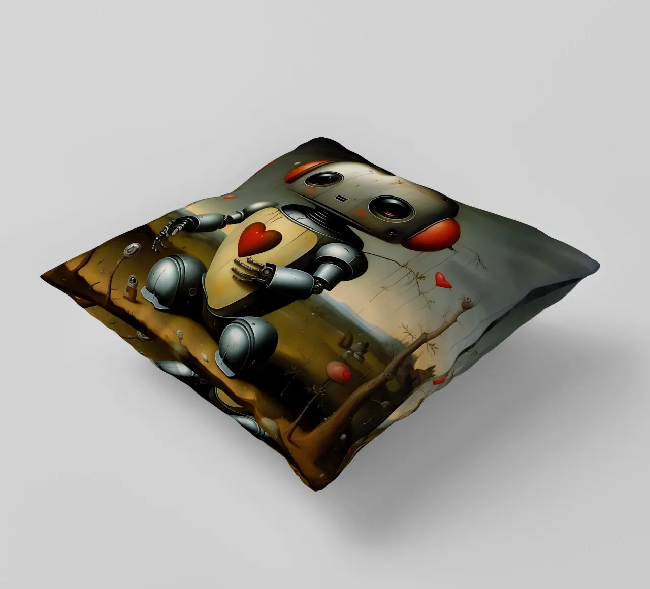 Robot con un cuore_1 cuscino da Pink- und LoveArt by LK