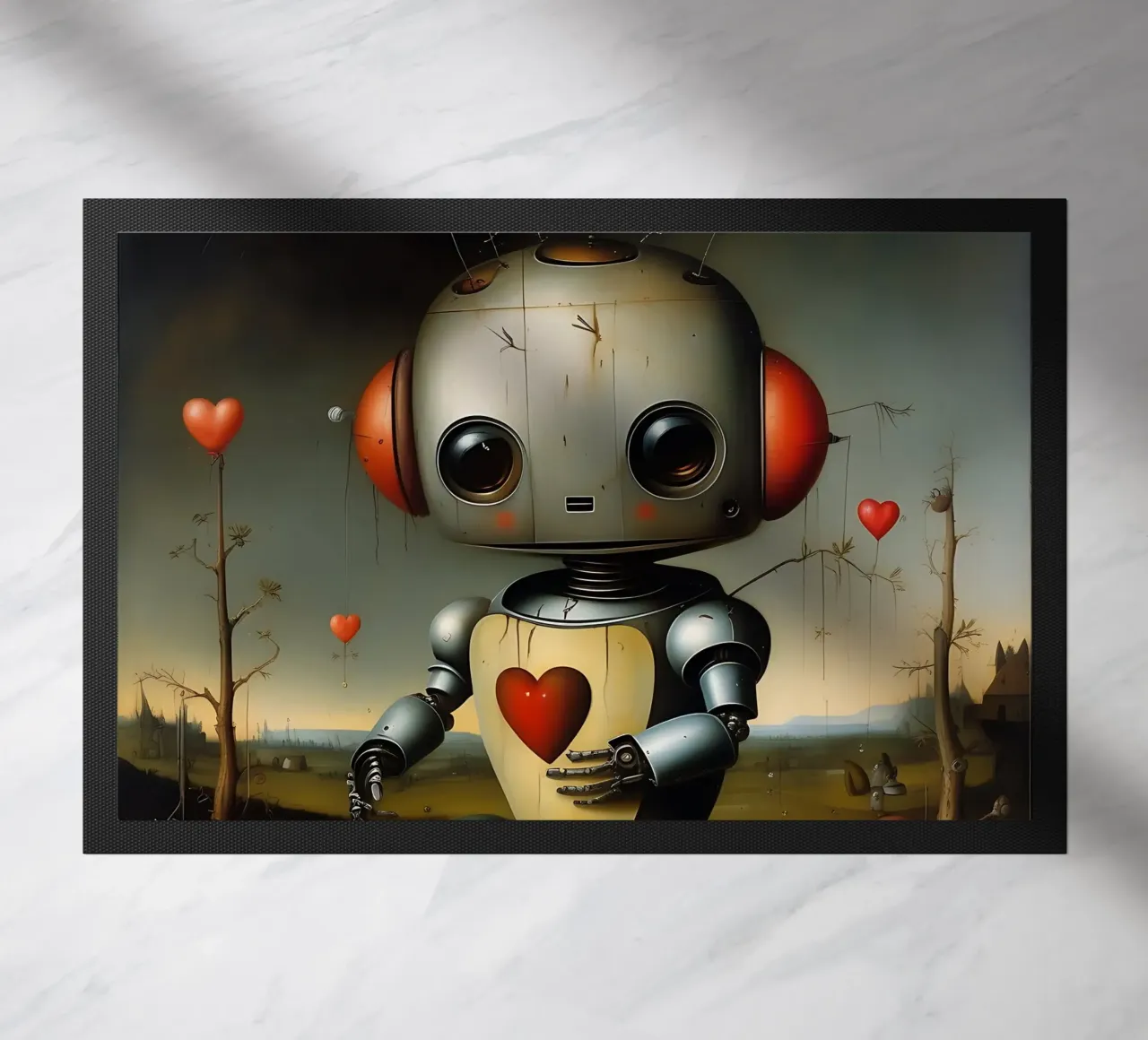 Roboter mit Herz_1 Fußmatte von Pink- und LoveArt by LK